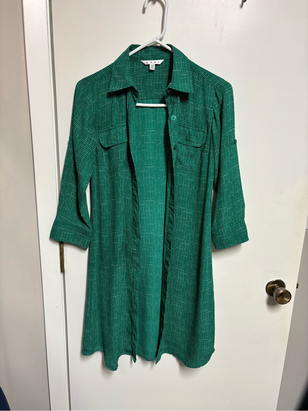 CAbi Emerald Green Dotted Button Shirt Jacket